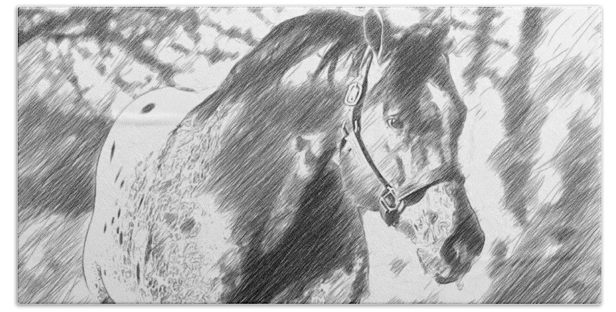 Appaloosa Beach Towel featuring the digital art Friendly Appaloosa horse - pencil sketch effect by Nicko Prints