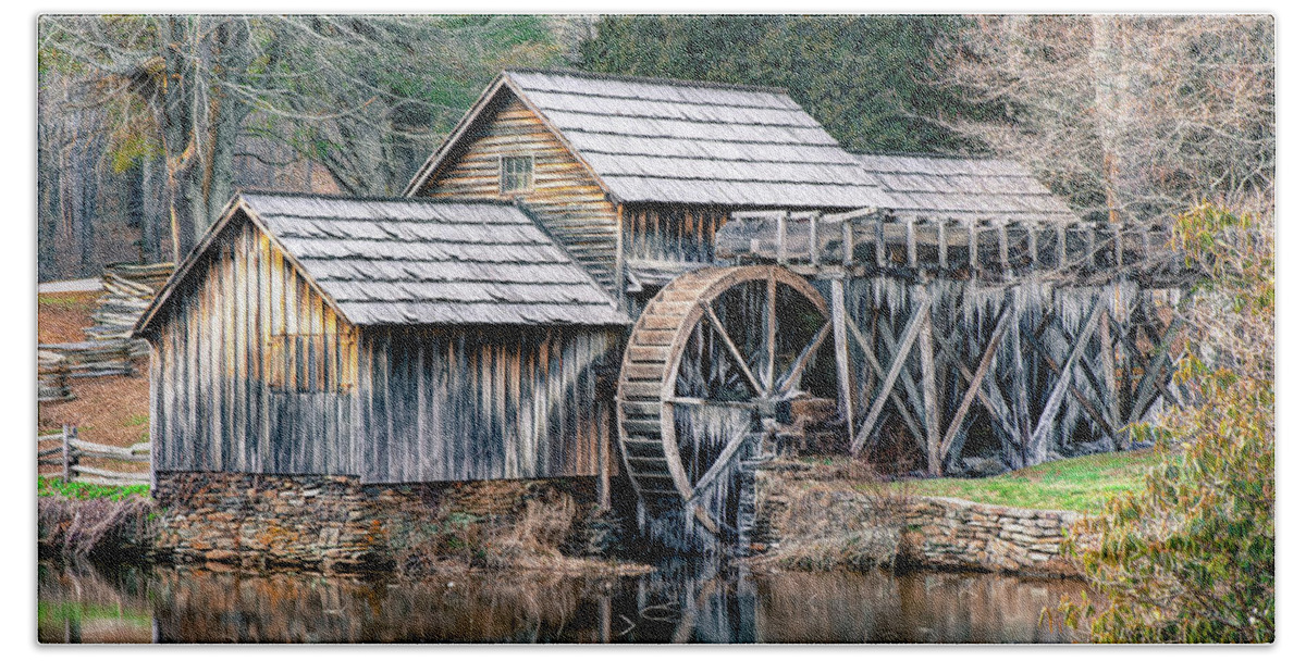 America Beach Towel featuring the photograph Frozen Mabry Mill Panorama - Virginia Blue Ridge Parkway by Gregory Ballos