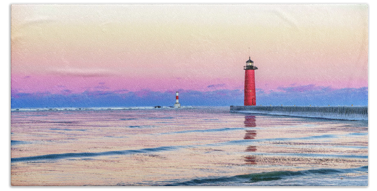 Lighthouse Beach Sheet featuring the photograph Frozen Sunset by Wild Fotos