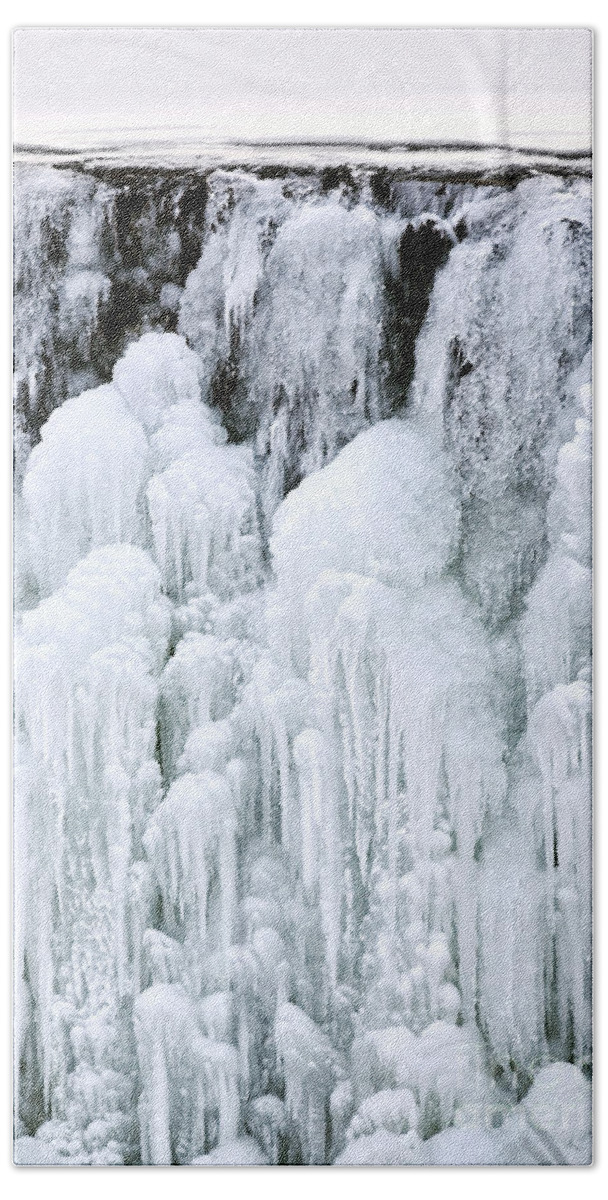 Ice Beach Towel featuring the photograph Frozen Water Fall by Olivier Le Queinec