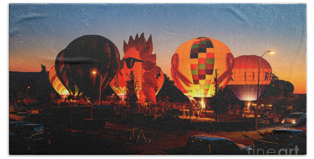 Funfest; Fun Fest; Kingsport; Tennessee; Sullivan; Sullivan County; Balloon; Hot Air; Northeast Tennessee Beach Towel featuring the photograph Fun Fest Hot Air Balloon Glow by Shelia Hunt