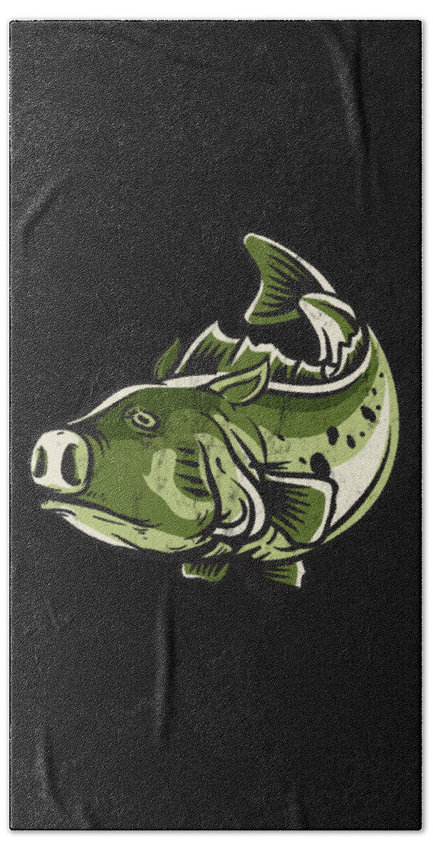 Funny Bass Fishing Men Women Jig Pig Beach Towel by Noirty Designs