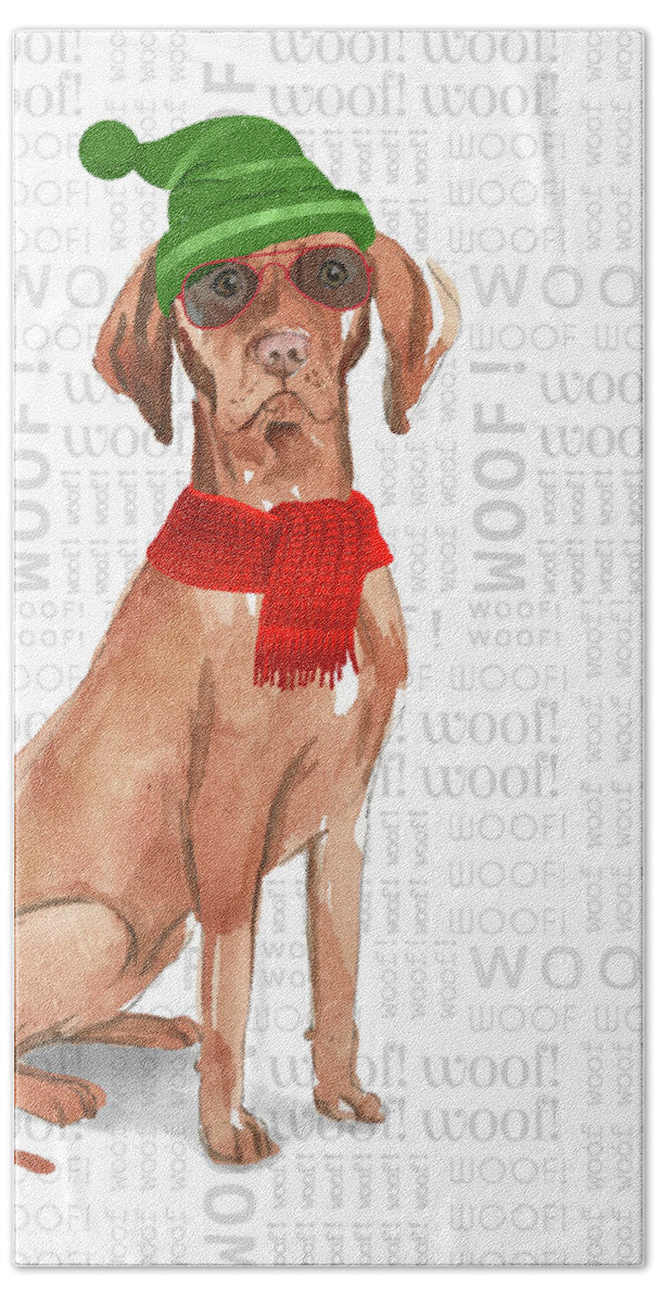 Hungarian Vizsla Beach Towel featuring the digital art Funny Vizsla Christmas Dog by Doreen Erhardt