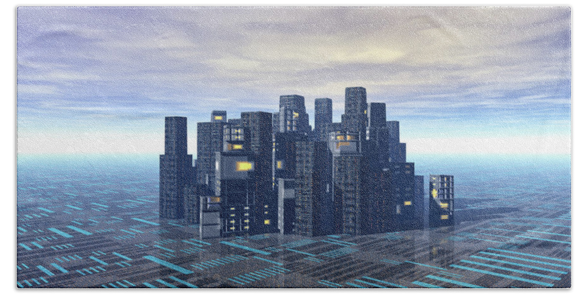 City Beach Towel featuring the digital art Futuristic City Scene by Phil Perkins