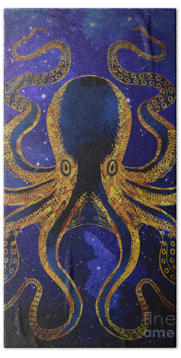 Galaxy Beach Towel featuring the digital art Galaxy Octopus by Sambel Pedes