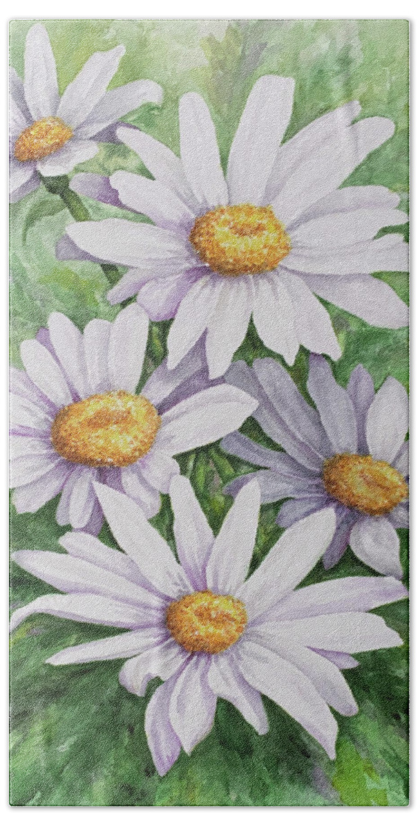Daisy Beach Towel featuring the painting Garden Daisies by Lori Taylor