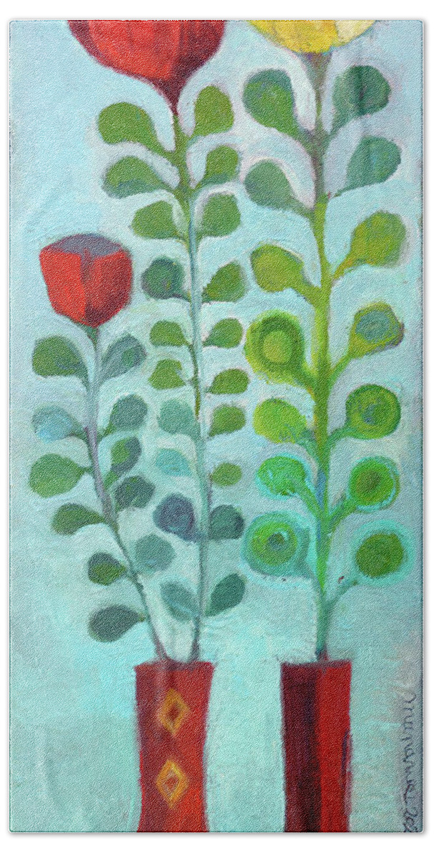 Garden Beach Towel featuring the painting Garden Dance by Manami Lingerfelt