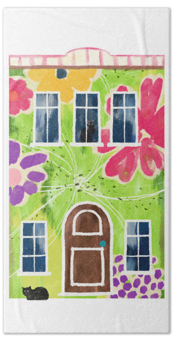 Garden Beach Towel featuring the mixed media Garden House- Art by Linda Woods by Linda Woods