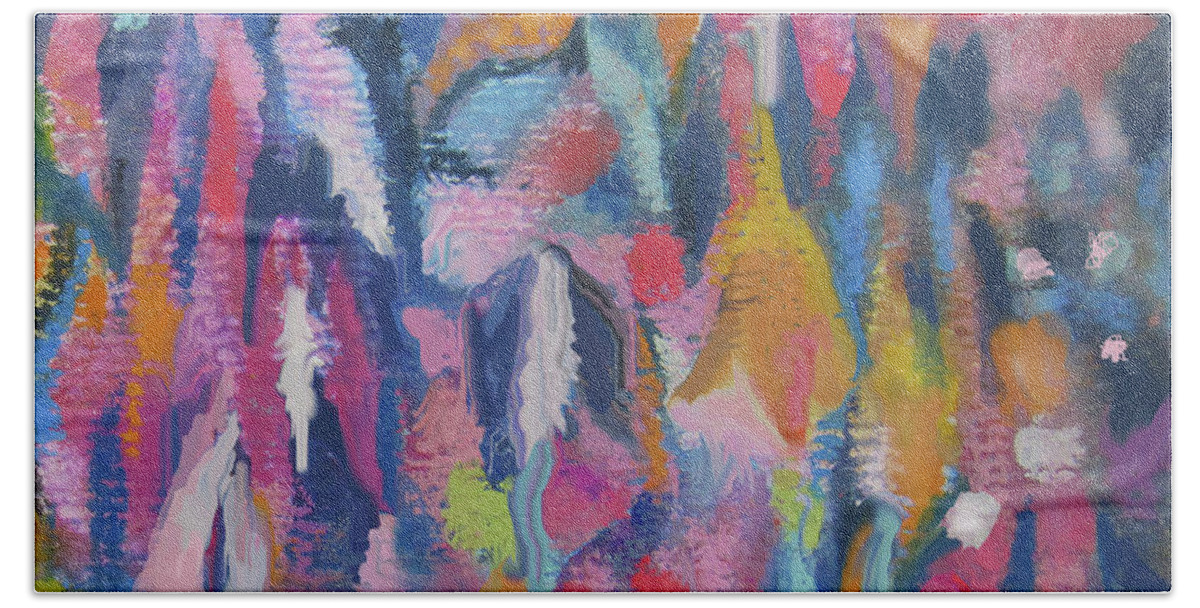 Pastel Painting Beach Towel featuring the painting Garden Rain by Jean Batzell Fitzgerald