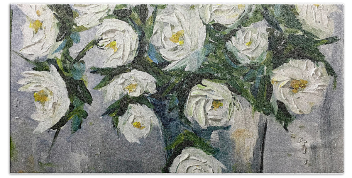 Gardenias Beach Towel featuring the painting Gardenias in Bloom by Roxy Rich