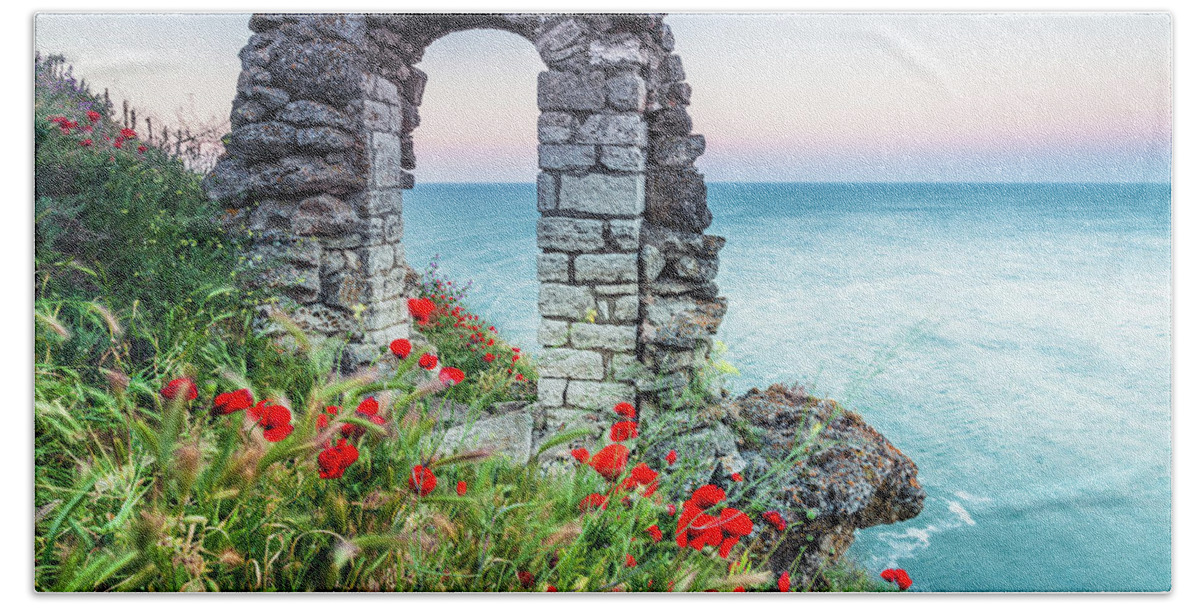 Fortress Beach Towel featuring the photograph Gate In the Poppies by Evgeni Dinev