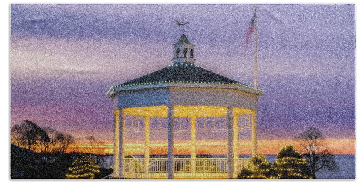 Gazebo Beach Towel featuring the photograph Gazebo Lights, Stage Fort Park by Michael Hubley
