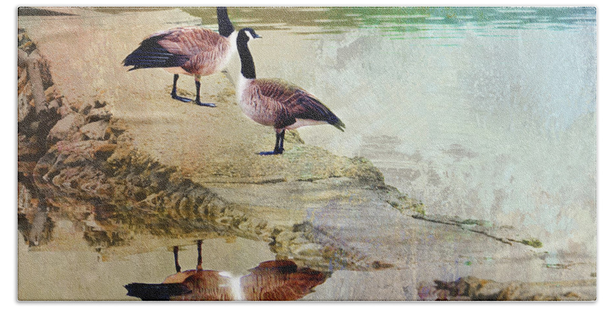 Geese Beach Towel featuring the digital art Geese by Linda Cox