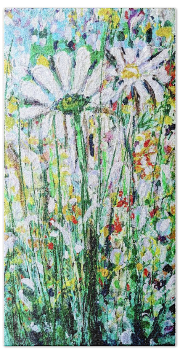 Daisies Beach Towel featuring the painting Gentle Touch by Evelina Popilian
