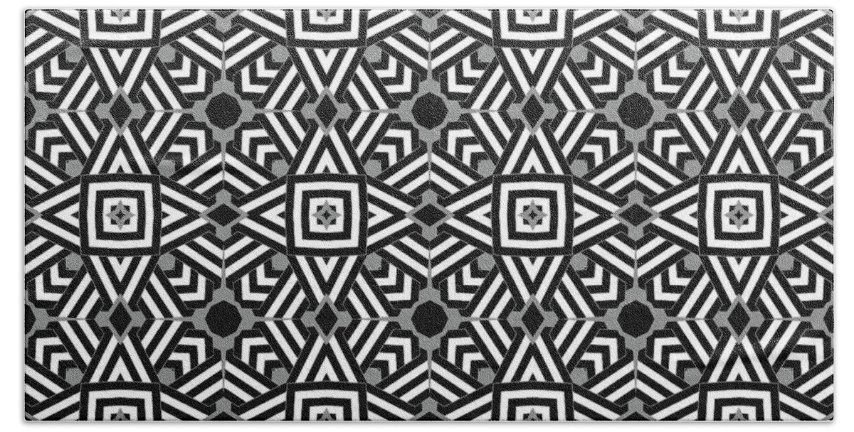 Pattern Beach Towel featuring the digital art Geometric Designer Pattern 721 -Grey Black by Philip Preston