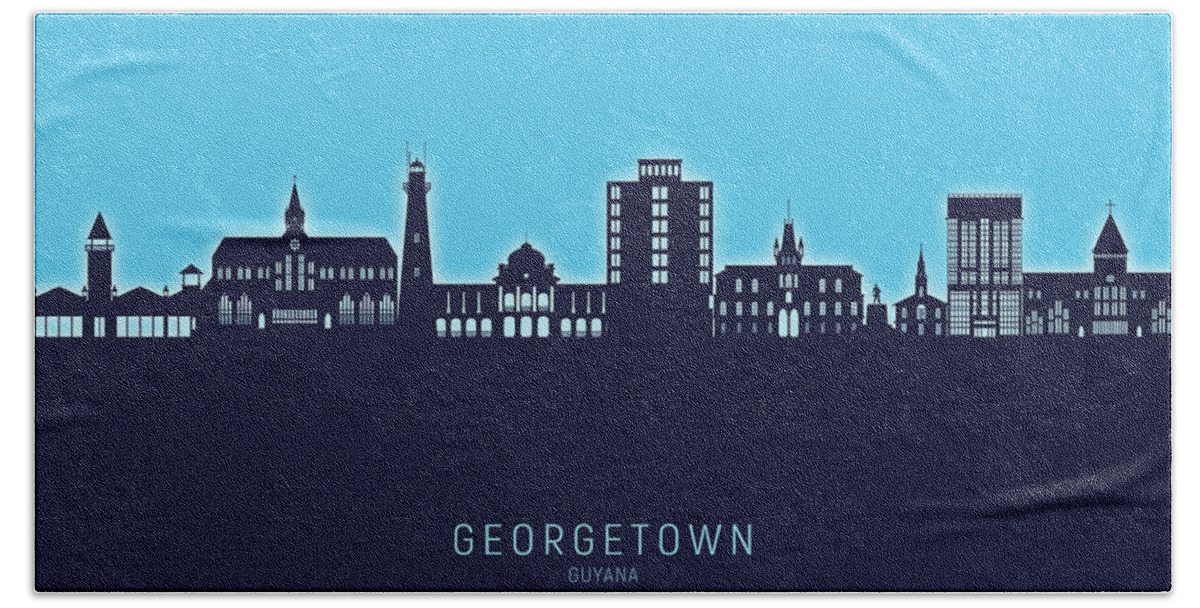 Georgetown Beach Towel featuring the digital art Georgetown Guyana Skyline #05 by Michael Tompsett