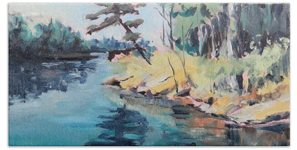 Landscape Beach Towel featuring the painting Georgian Bay by Sheila Romard