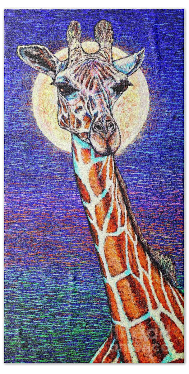 Giraffe Beach Sheet featuring the painting Giraffe by Viktor Lazarev
