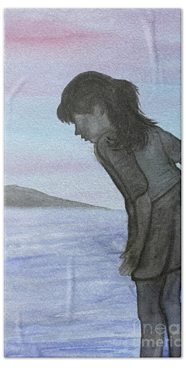 Silhouette Beach Towel featuring the painting Girl at the Beach by Lisa Neuman
