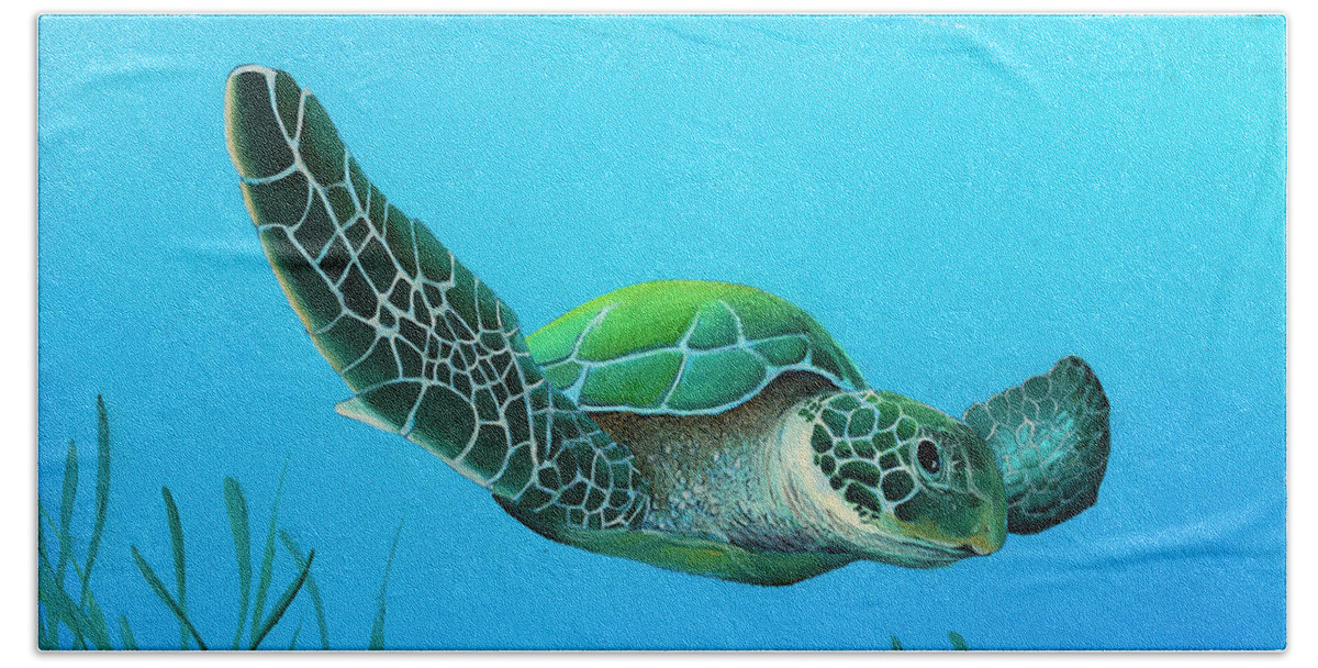 Sea Turtle Beach Sheet featuring the painting Gliding by Mike Brown