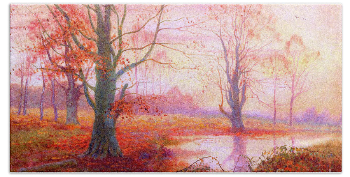 Landscape Beach Sheet featuring the painting Glittering Crimson Nightfall by Jane Small