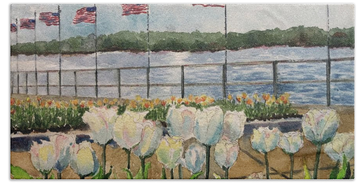 Gloucester Ma Beach Towel featuring the painting Gloucester Boulevard by Kathryn G Roberts
