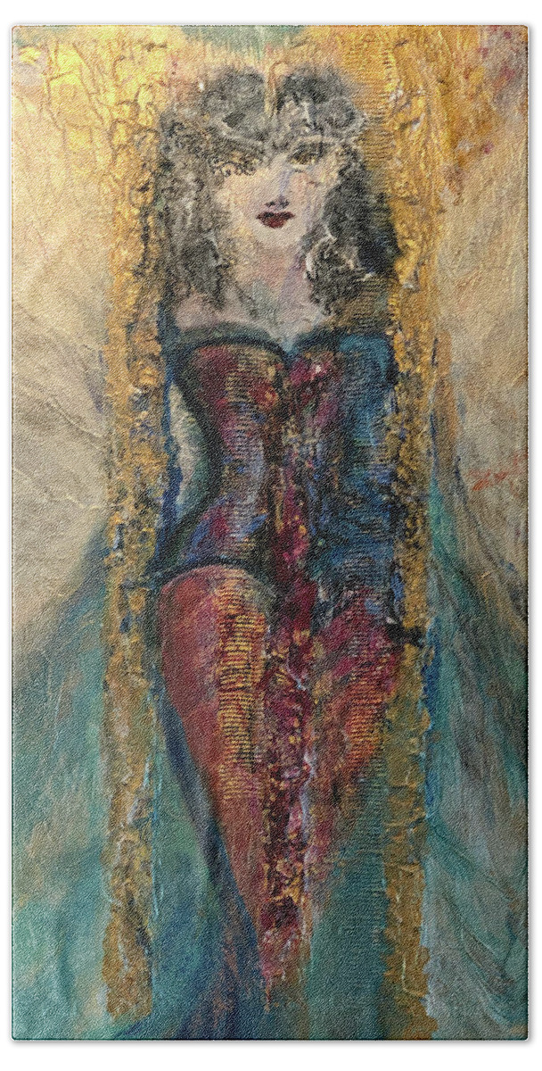 Woman Beach Towel featuring the painting Goddess of Love by Leslie Porter
