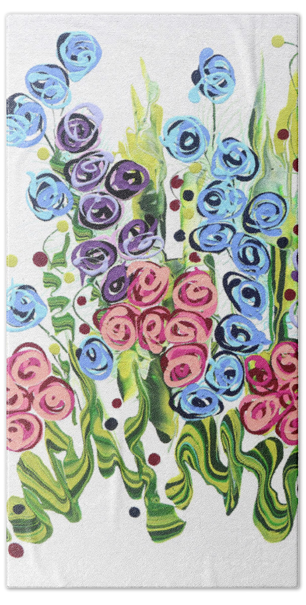 Fluid Acrylic Painting Beach Towel featuring the painting Godfrey's Garden by Jane Crabtree