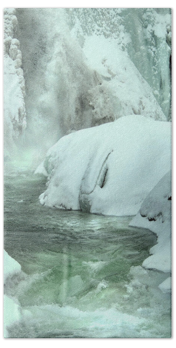 Ice Beach Towel featuring the photograph Going the Waterfall Flow by Nancy Griswold