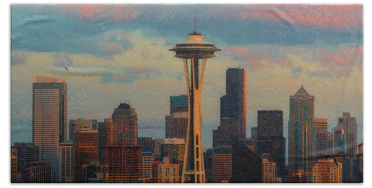 Space Needle Beach Towel featuring the photograph Going Up by Ryan Manuel