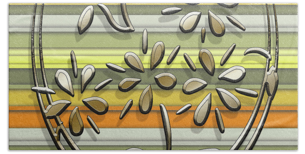 Staley Beach Towel featuring the digital art Gold Flowers on Yellow 2 by Chuck Staley