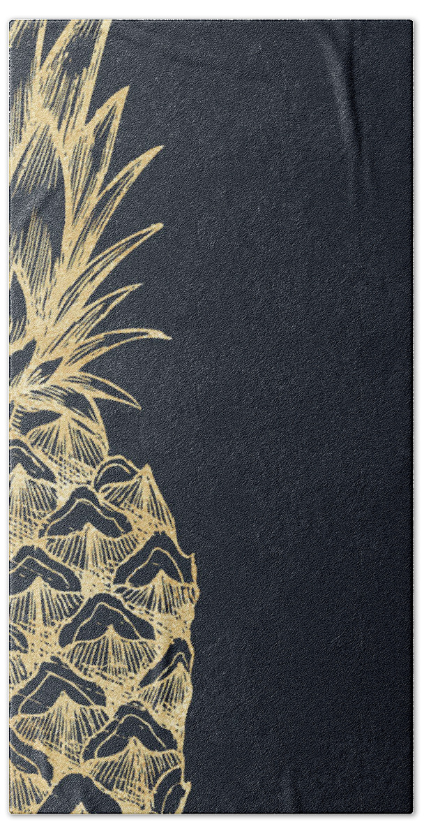 Pineapple Beach Towel featuring the digital art Gold Glitter Pineapple - Night by Ink Well