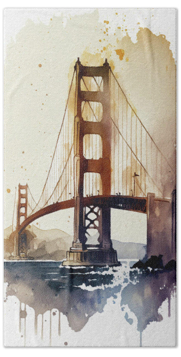 San Francisco Beach Towel featuring the painting Golden Gate Bridge by Naxart Studio