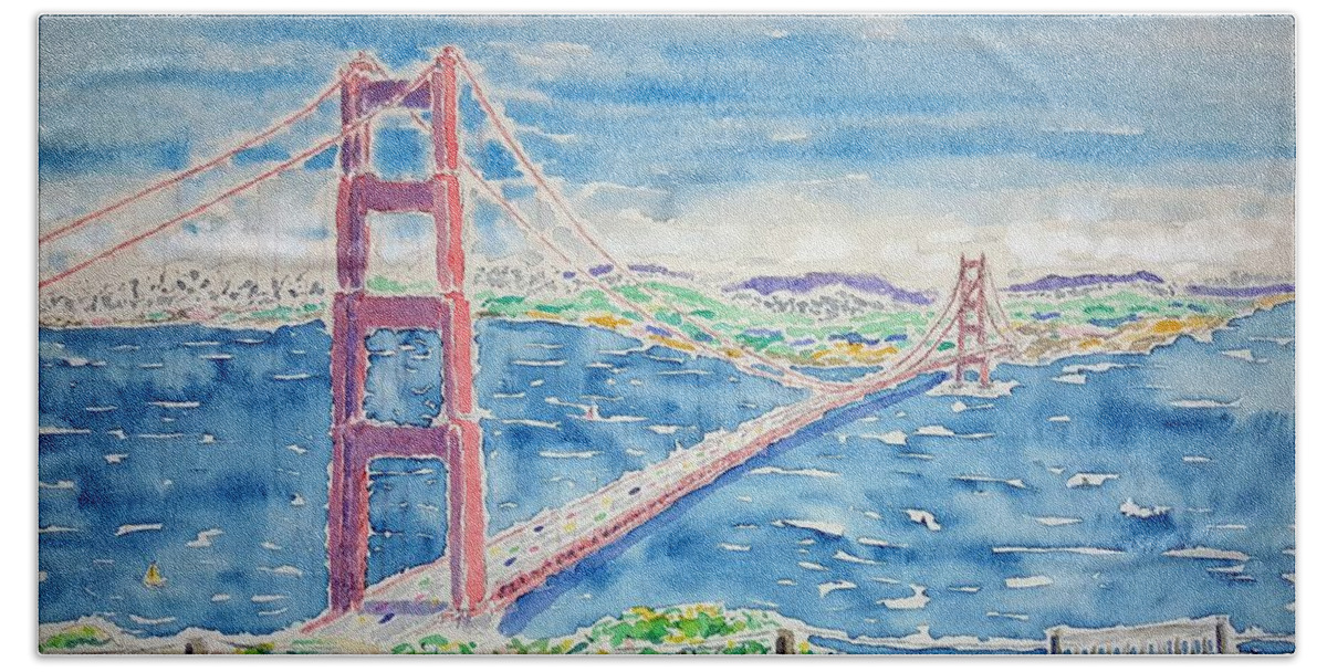Watercolor Beach Towel featuring the painting Golden Gate Vista by John Klobucher