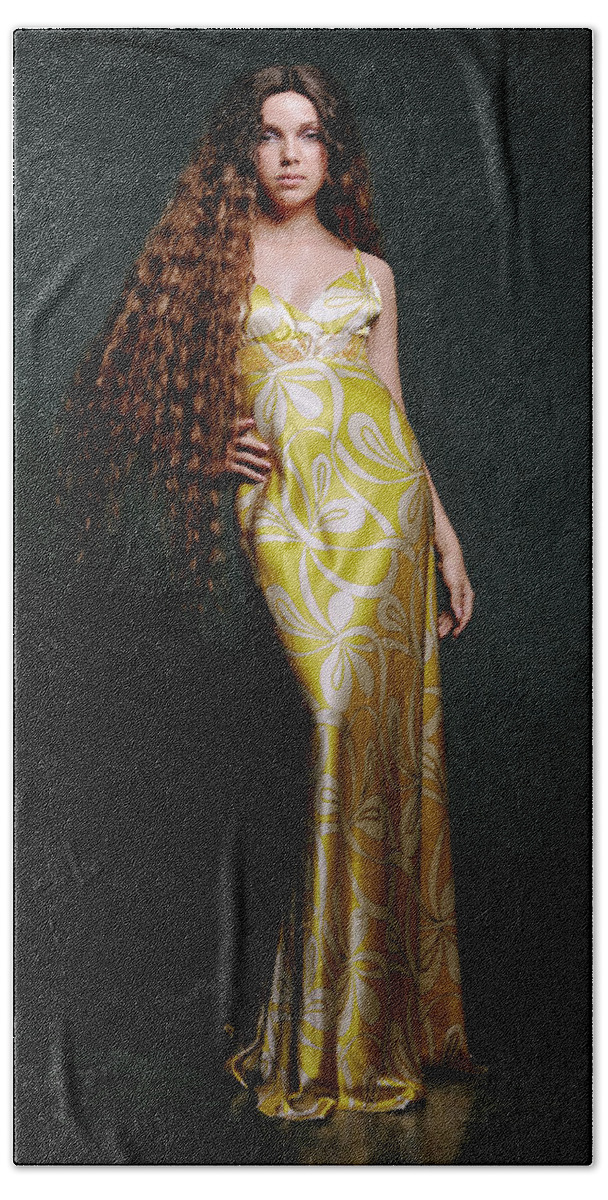 Fashion Model Beach Towel featuring the photograph Golden Girl by Gerard Harrison