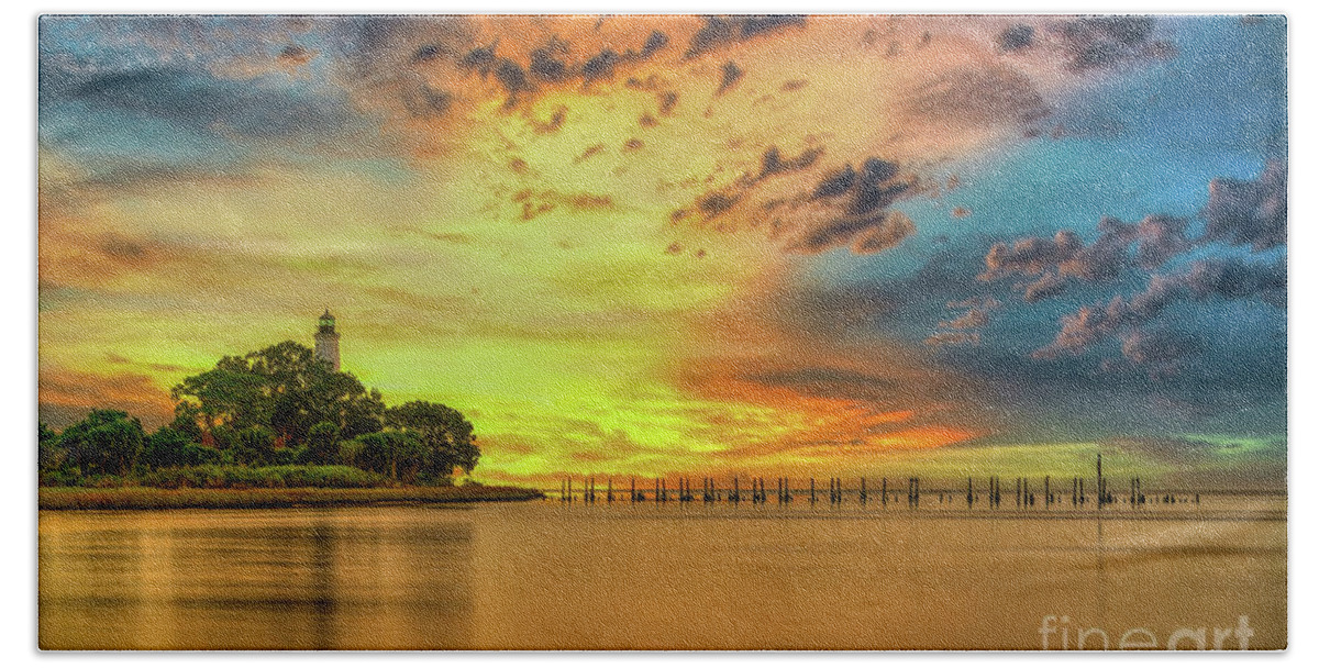 Lighthouses Beach Towel featuring the photograph Golden Hour at the St. Marks Lighthouse by DB Hayes
