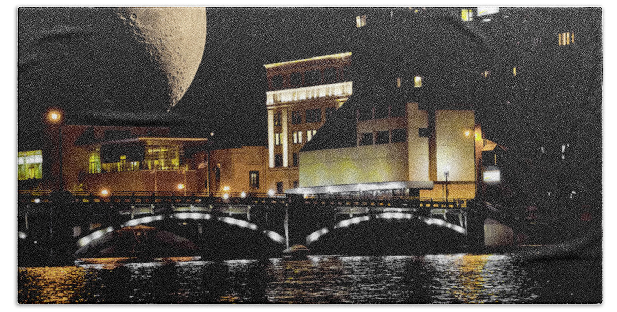 Background Beach Towel featuring the photograph Golden Moon Downtown by Evie Carrier