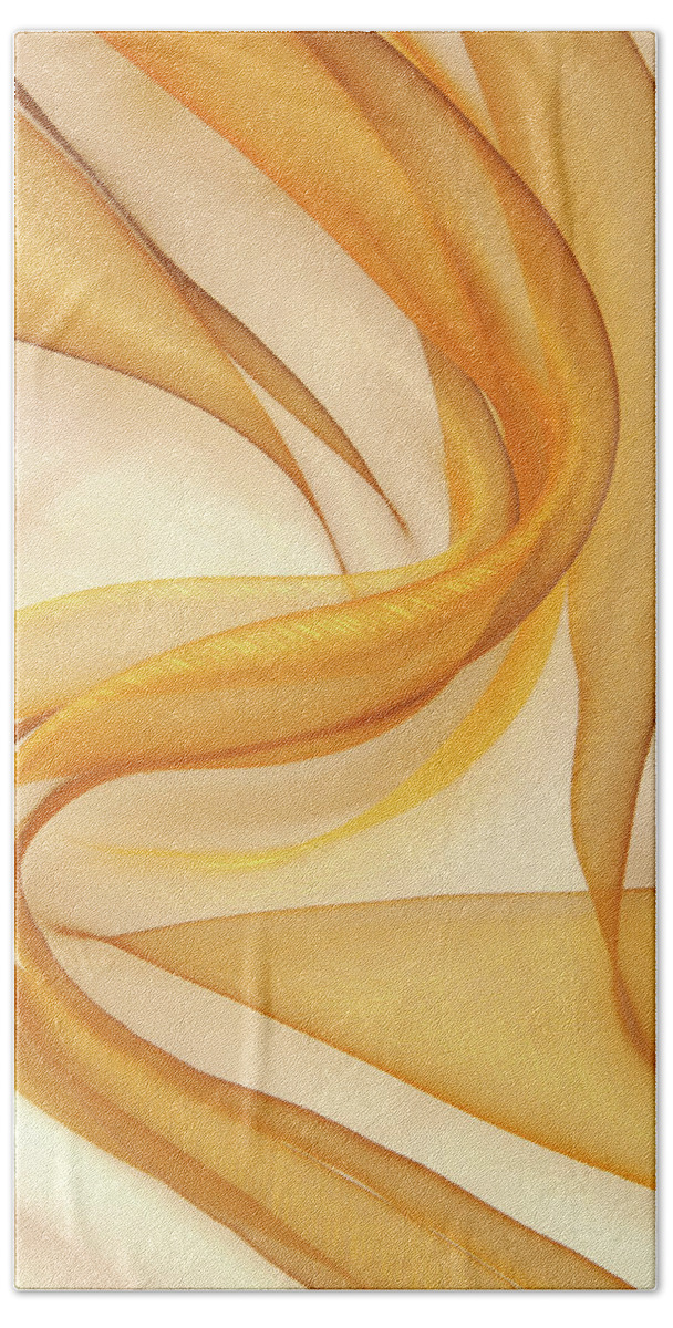 Organza Beach Towel featuring the photograph Golden Organza Fabric Wavy Texture by Severija Kirilovaite