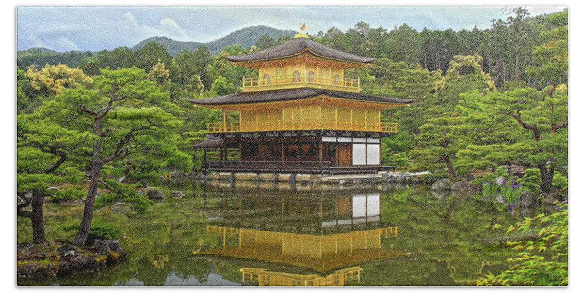 Golden Pavilion Beach Sheet featuring the photograph Golden Pavilion - Kyoto, Japan by Richard Krebs