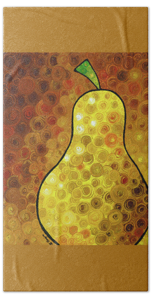 Pear Beach Towel featuring the painting Golden Pear by Sharon Cummings