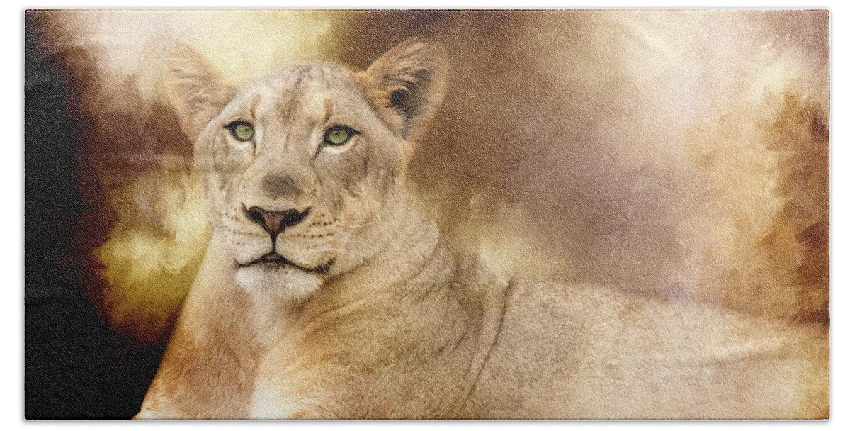 Lioness Beach Towel featuring the photograph Golden Plains Lioness by Ed Taylor