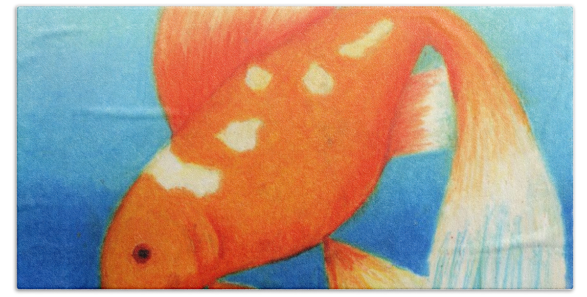 Goldfish Beach Towel featuring the pastel Goldfish by Katrina Gunn