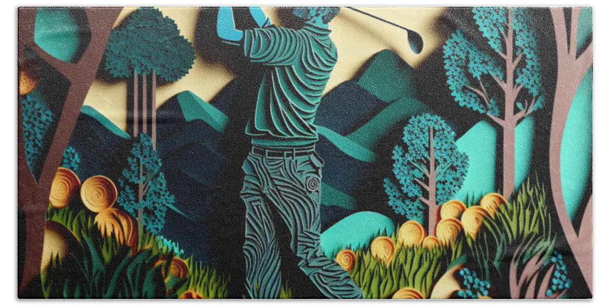 Golfers I Beach Towel featuring the mixed media Golfers I by Jay Schankman