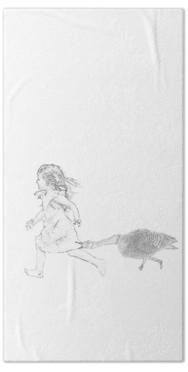 Girl Beach Towel featuring the mixed media Goose Girl by Moira Law