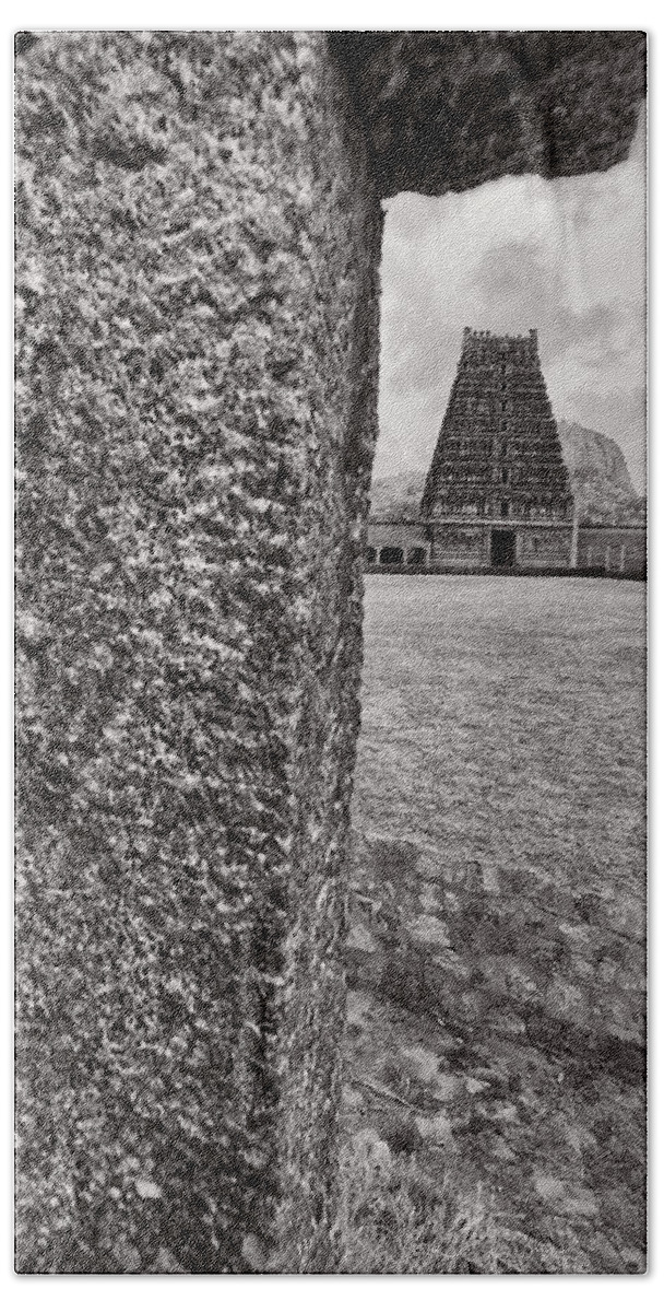 Krishnan Srinivasan Beach Towel featuring the photograph Gopuram on the right by Krishnan Srinivasan