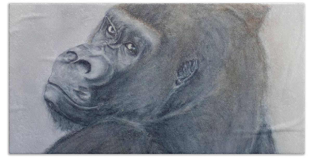 Gorilla Beach Towel featuring the painting Gorilla's Celebrity Pose by Kelly Mills