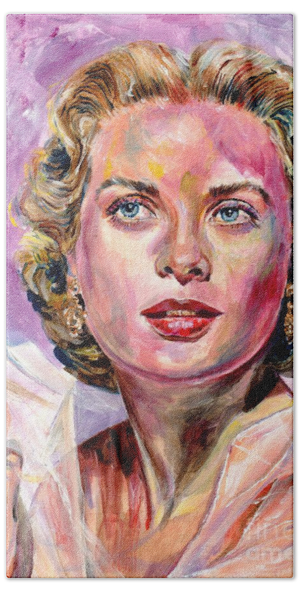 Grace Kelly Beach Towel featuring the painting Grace Kelly Portrait by Suzann Sines