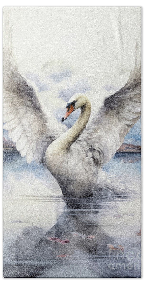 Swan Beach Towel featuring the painting Graceful Swan by Tina LeCour