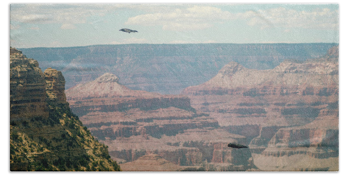 Grand Canyon Beach Towel featuring the photograph Grand Canyon Ravens by Ray Devlin