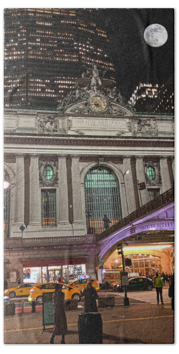 New York Beach Towel featuring the photograph Grand Central Station New York at Night by Russel Considine